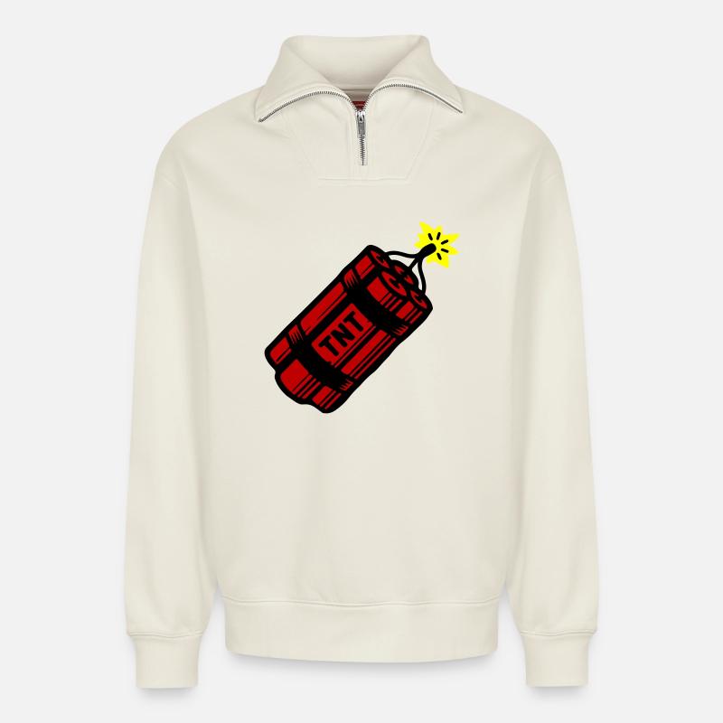 Dynamite Tnt - Sweat unisexe décontracté en coton biologique à demi-zip – de SPREAD - blanc cassé