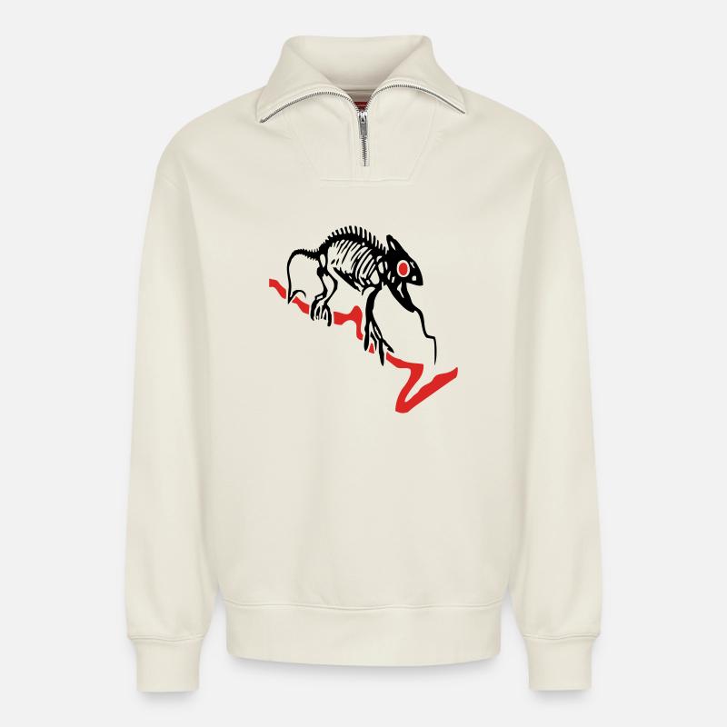 Gecko skeleton - Relaxed Unisex Organic Half Zip Sweatshirt – by SPREAD - off white