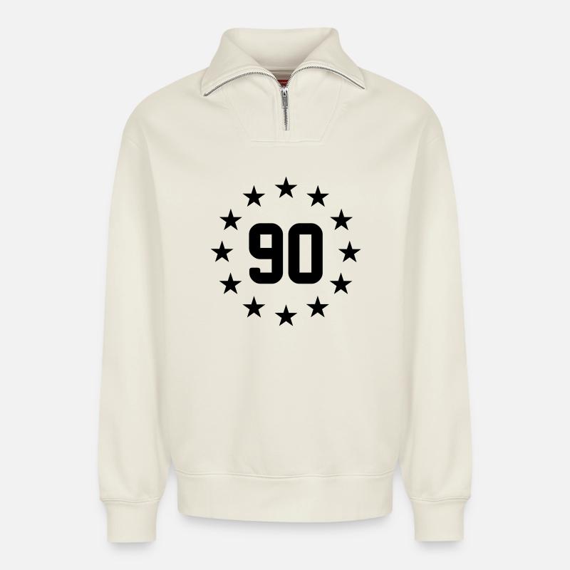 90 ans - Sweat unisexe décontracté en coton biologique à demi-zip – de SPREAD - blanc cassé
