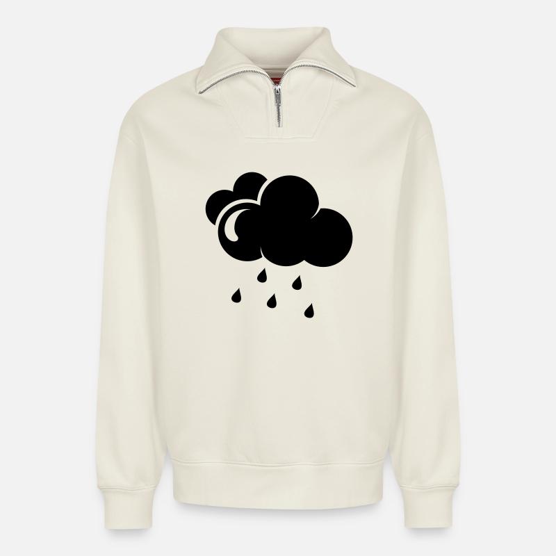 Cloud with rain drops - Relaxed Unisex Organic Half Zip Sweatshirt – by SPREAD - off white