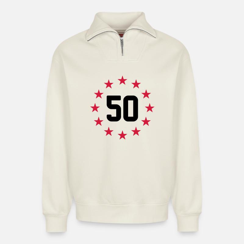 50 ans - Sweat unisexe décontracté en coton biologique à demi-zip – de SPREAD - blanc cassé