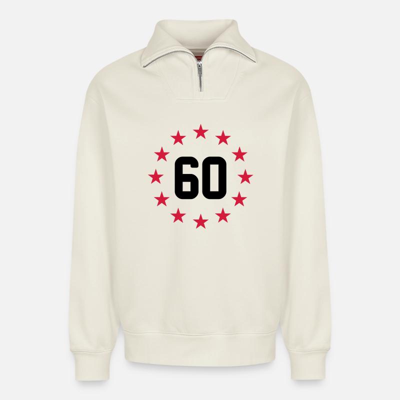 60 ans - Sweat unisexe décontracté en coton biologique à demi-zip – de SPREAD - blanc cassé