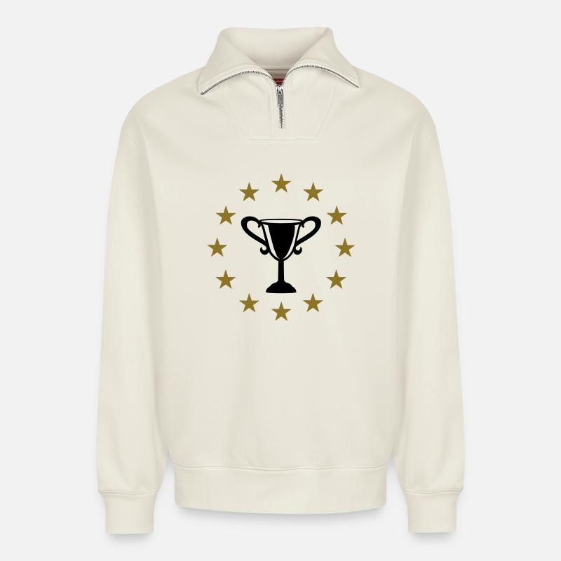 Trophée & Étoiles - Sweat unisexe décontracté en coton biologique à demi-zip – de SPREAD - blanc cassé