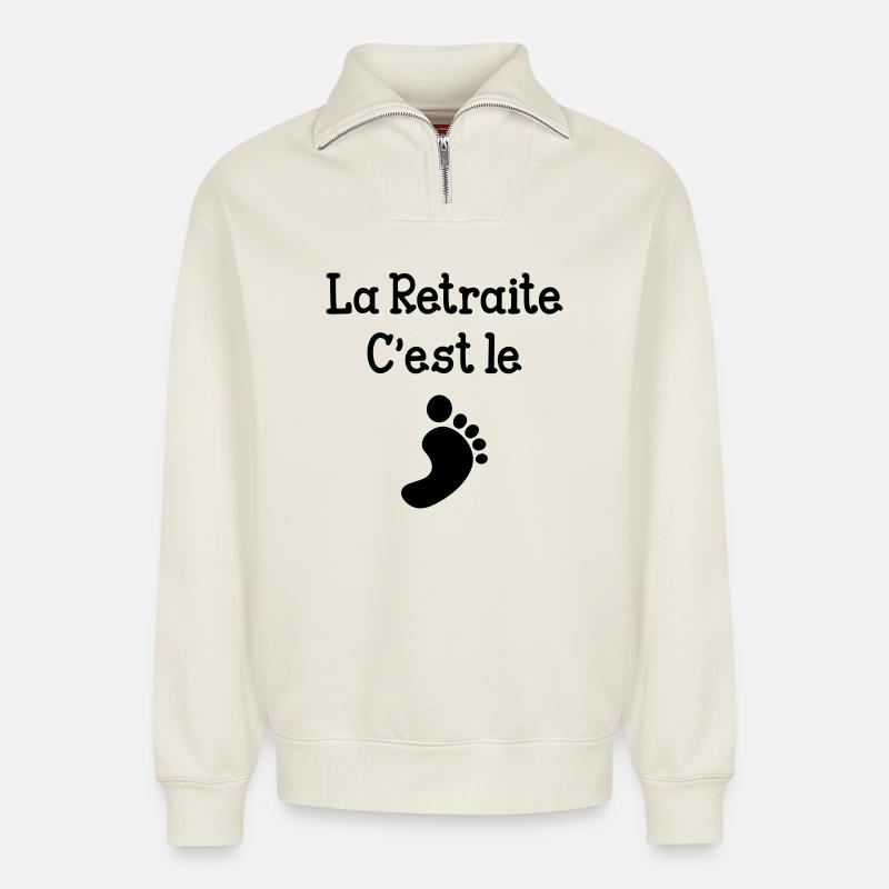 Retirement is great! - Relaxed Unisex Organic Half Zip Sweatshirt – by SPREAD - off white