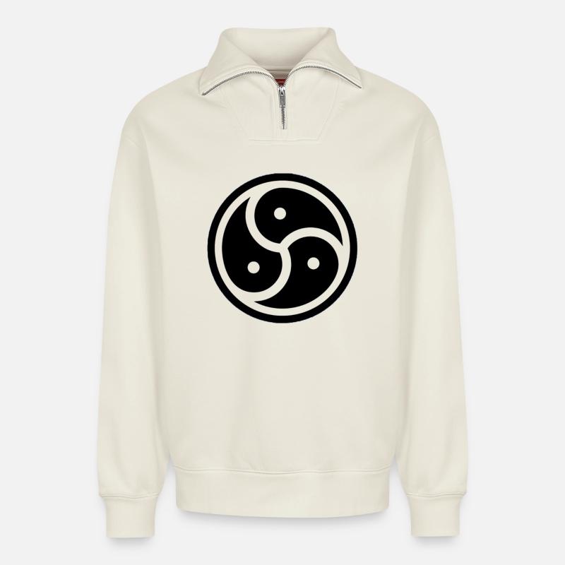 triskele - Sweat unisexe décontracté en coton biologique à demi-zip – de SPREAD - blanc cassé