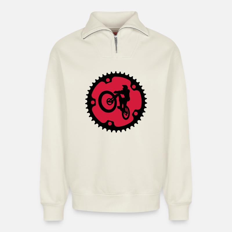 VTT VTT Jump Chainring - Sweat unisexe décontracté en coton biologique à demi-zip – de SPREAD - blanc cassé