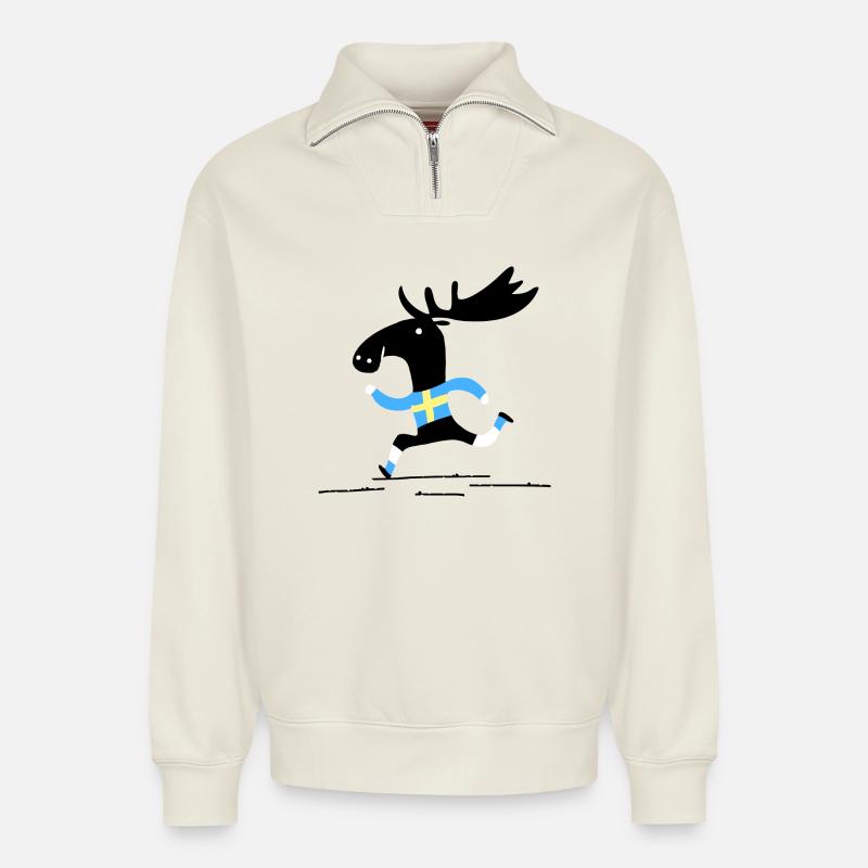 Schweden Elch - Relaxed Unisex Organic Half Zip Sweatshirt – von SPREAD - Naturweiß