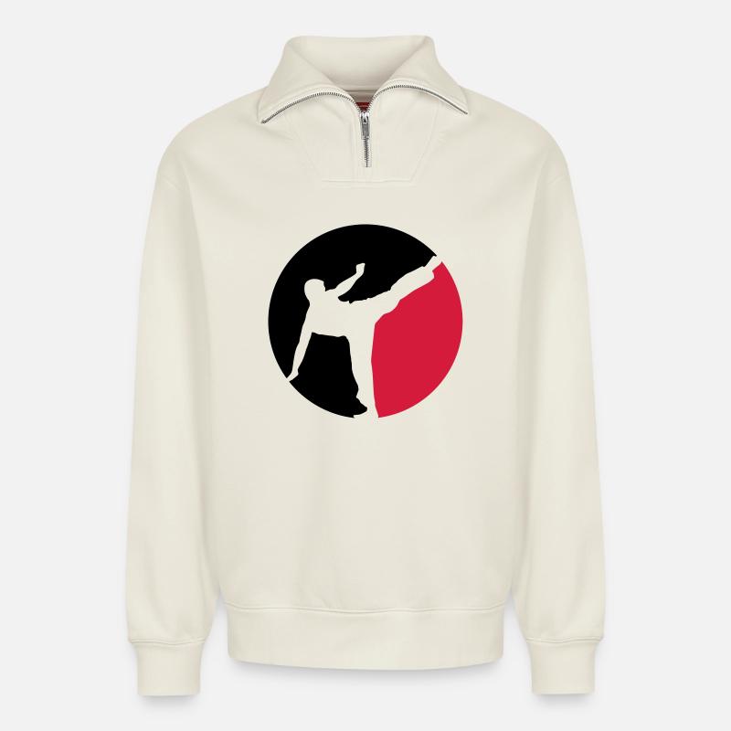 Karate - Relaxed Unisex Organic Half Zip Sweatshirt – von SPREAD - Naturweiß