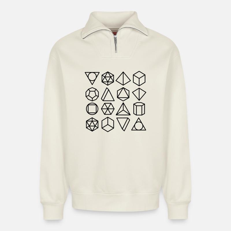 mathematical geometry - Relaxed Unisex Organic Half Zip Sweatshirt – by SPREAD - off white