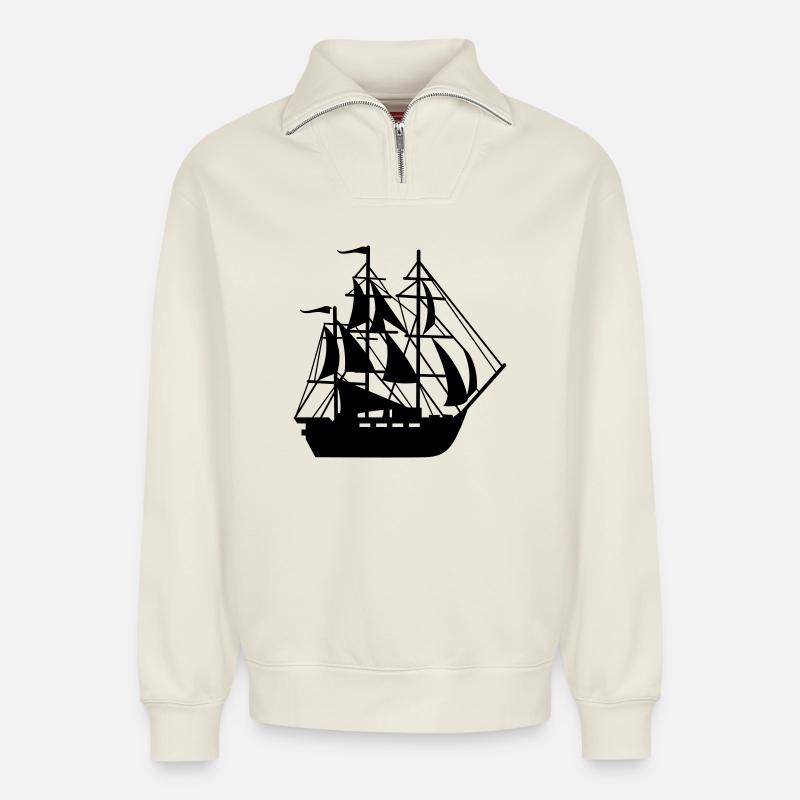 ship - Relaxed Unisex Organic Half Zip Sweatshirt – by SPREAD - off white