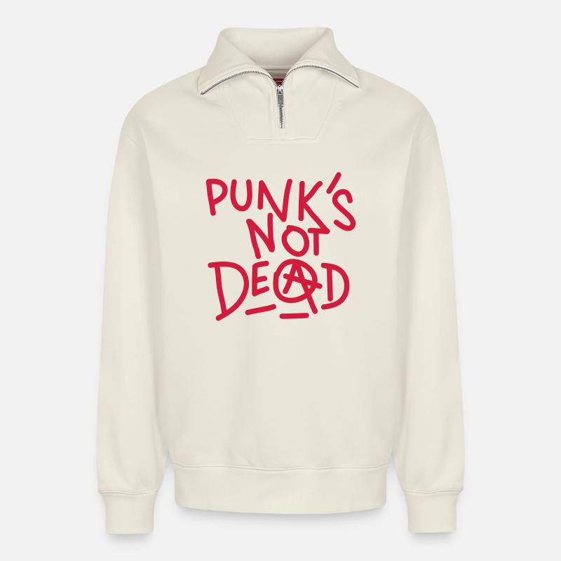 Punk - Sweat unisexe décontracté en coton biologique à demi-zip – de SPREAD - blanc cassé