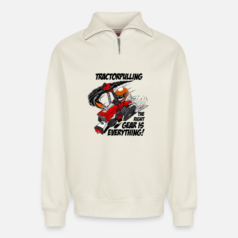 0966 tractor pulling - Relaxed Unisex Organic Half Zip Sweatshirt – by SPREAD - off white