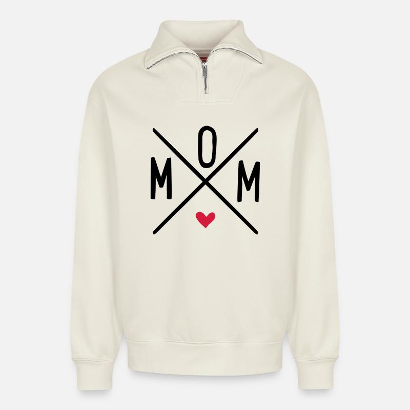 maman - Sweat unisexe décontracté en coton biologique à demi-zip – de SPREAD - blanc cassé