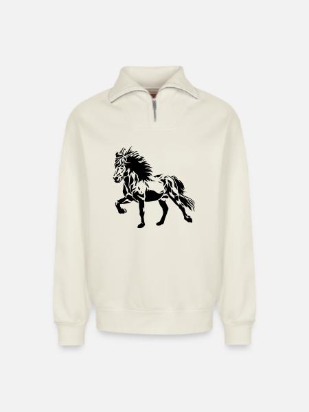 Tölting Islandsk Hest Nr. 4 - Unisex sweatshirt i økologisk bomuld med half zip og afslappet pasform – fra SPREAD - råhvid