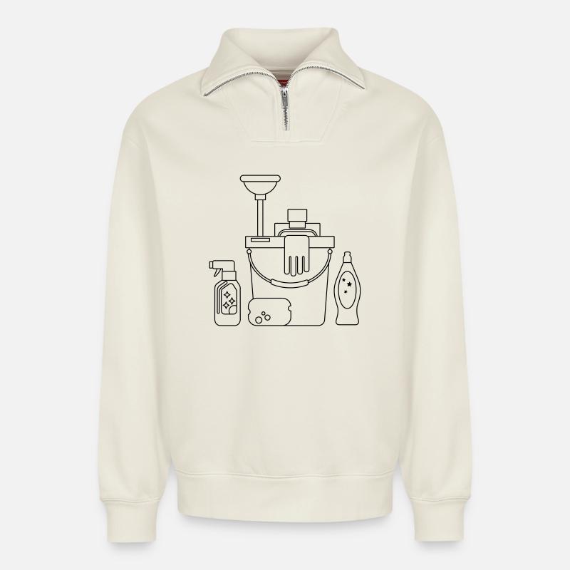 Putzeimer - Relaxed Unisex Organic Half Zip Sweatshirt – von SPREAD - Naturweiß