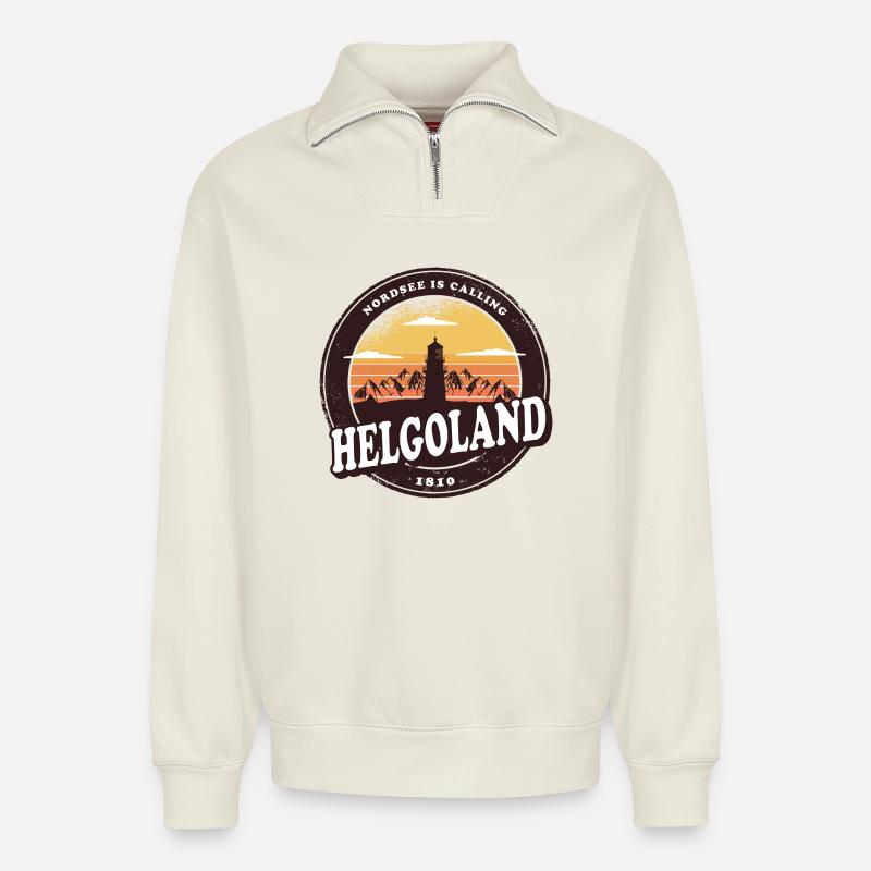 Helgoland Sunset Design / Geschenkidee - Relaxed Unisex Organic Half Zip Sweatshirt – von SPREAD - Naturweiß