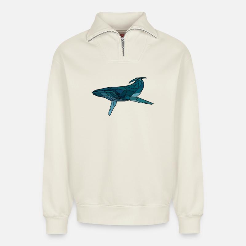 Buckelwal blanko - Relaxed Unisex Organic Half Zip Sweatshirt – von SPREAD - Naturweiß