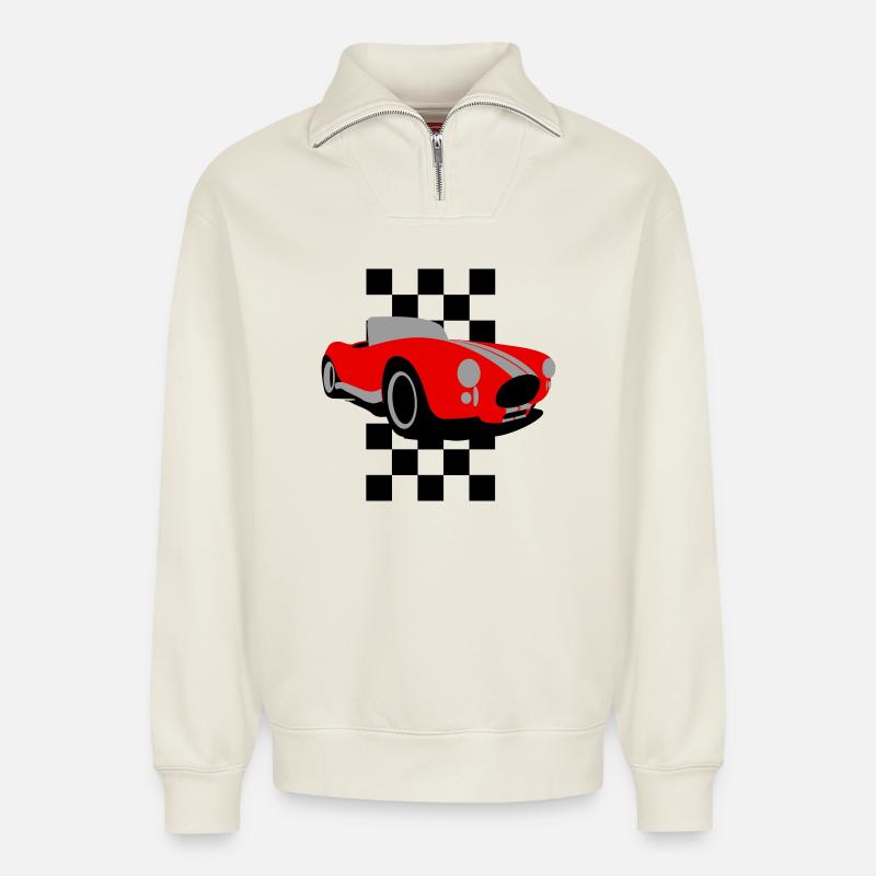 Red Classic Roadster Shelby Cobra - Relaxed Unisex Organic Half Zip Sweatshirt – by SPREAD - off white