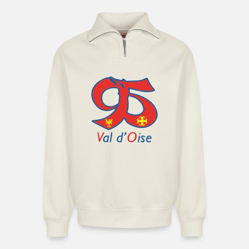 Val d'oise 95 - Relaxed Unisex Organic Half Zip Sweatshirt – von SPREAD - Naturweiß