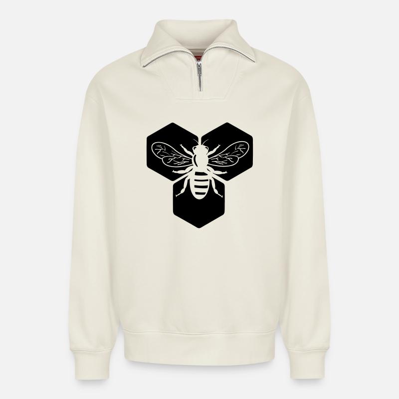 Bee in honeycomb - Relaxed Unisex Organic Half Zip Sweatshirt – by SPREAD - off white