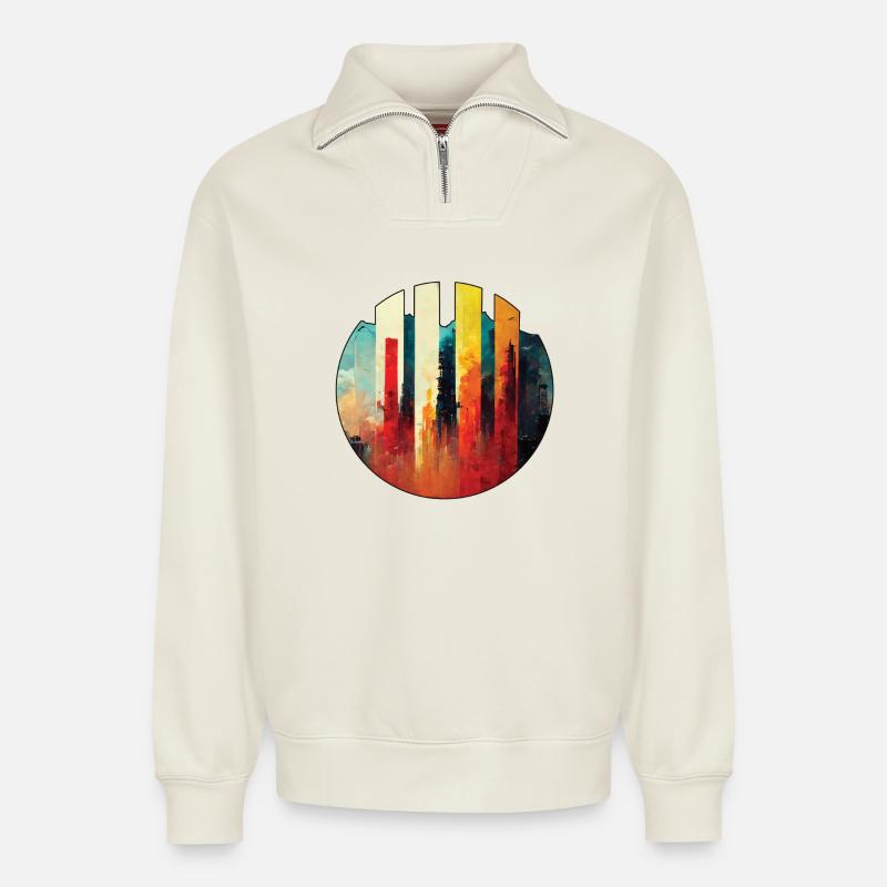 Metropole - Relaxed Unisex Organic Half Zip Sweatshirt – von SPREAD - Naturweiß