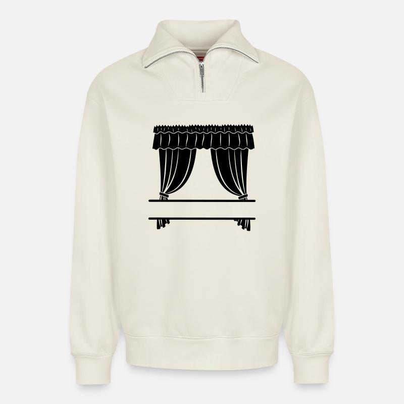 Curtains shop or theater - Relaxed Unisex Organic Half Zip Sweatshirt – by SPREAD - off white