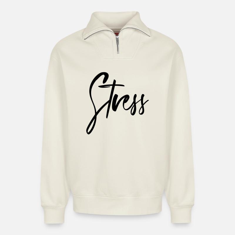 Stress - Relaxed Unisex Organic Half Zip Sweatshirt – von SPREAD - Naturweiß