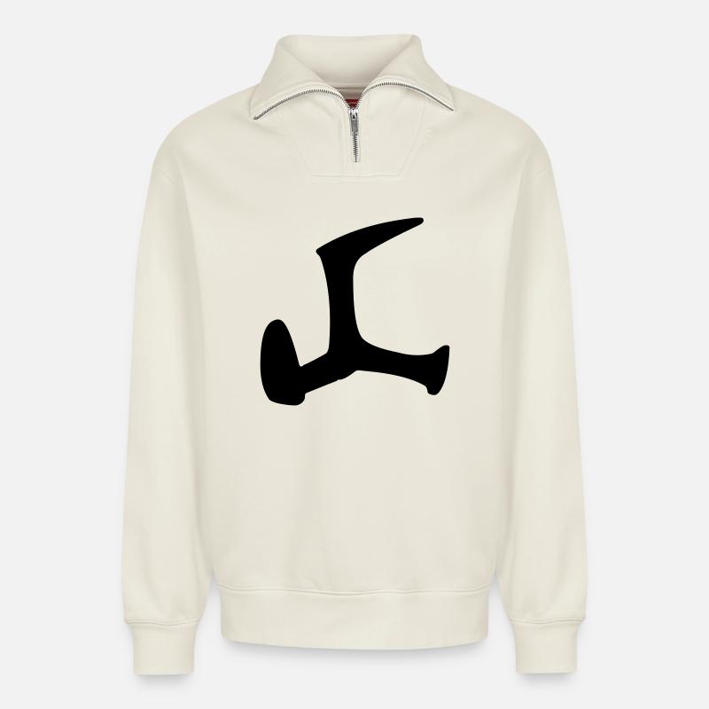 Shoemaker's last - Relaxed Unisex Organic Half Zip Sweatshirt – by SPREAD - off white