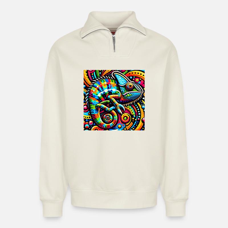 Chamäleon Pop Art - Relaxed Unisex Organic Half Zip Sweatshirt – von SPREAD - Naturweiß