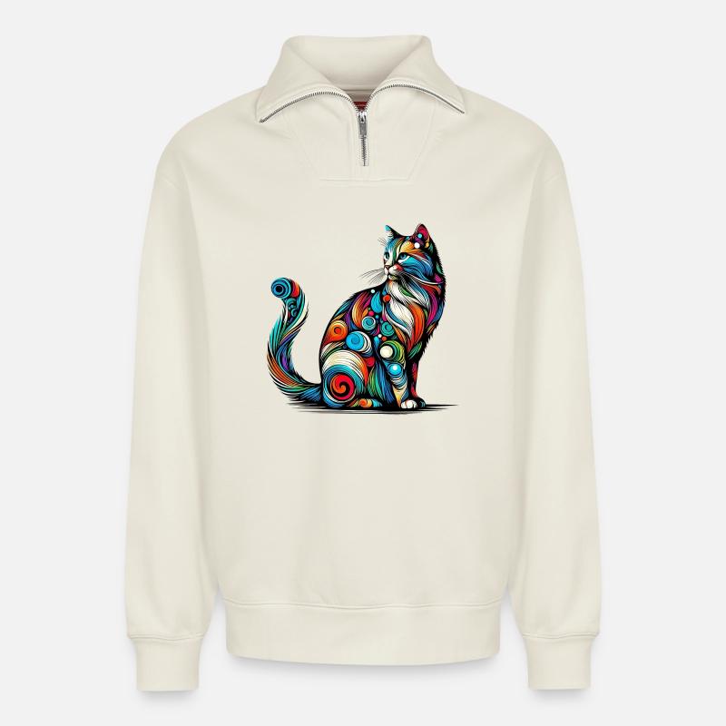 Katze - Relaxed Unisex Organic Half Zip Sweatshirt – von SPREAD - Naturweiß