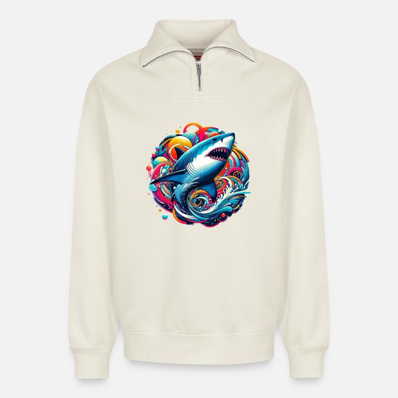 Hai - Relaxed Unisex Organic Half Zip Sweatshirt – von SPREAD - Naturweiß