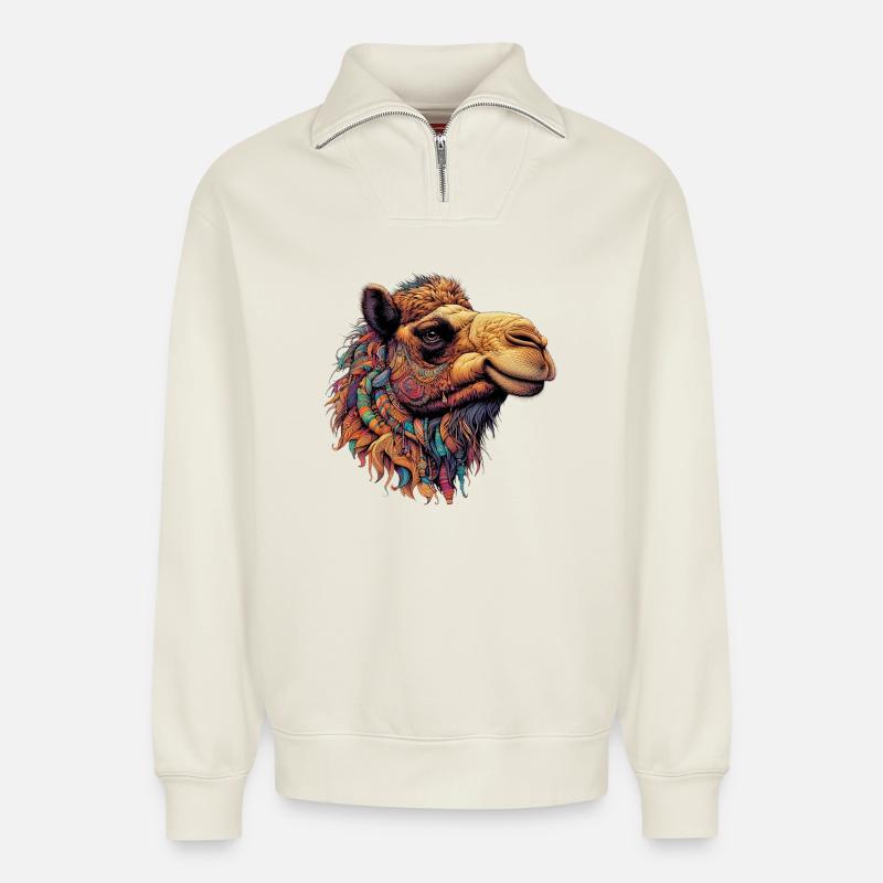 Camel - Relaxed Unisex Organic Half Zip Sweatshirt – by SPREAD - off white