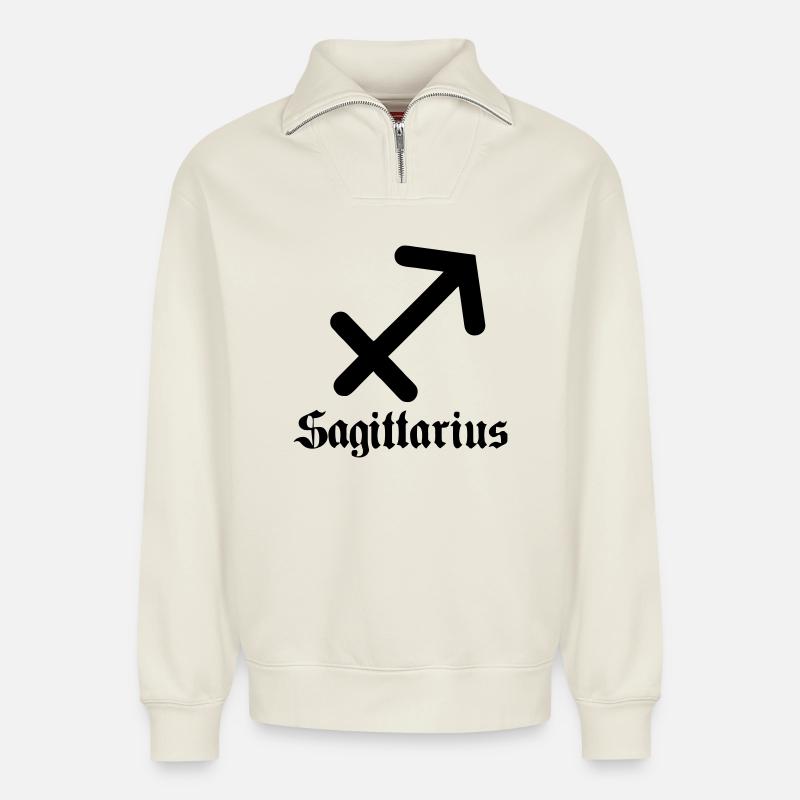Boogschutter Sagittarius - Relaxed Unisex Organic Half Zip Sweatshirt – by SPREAD - off white