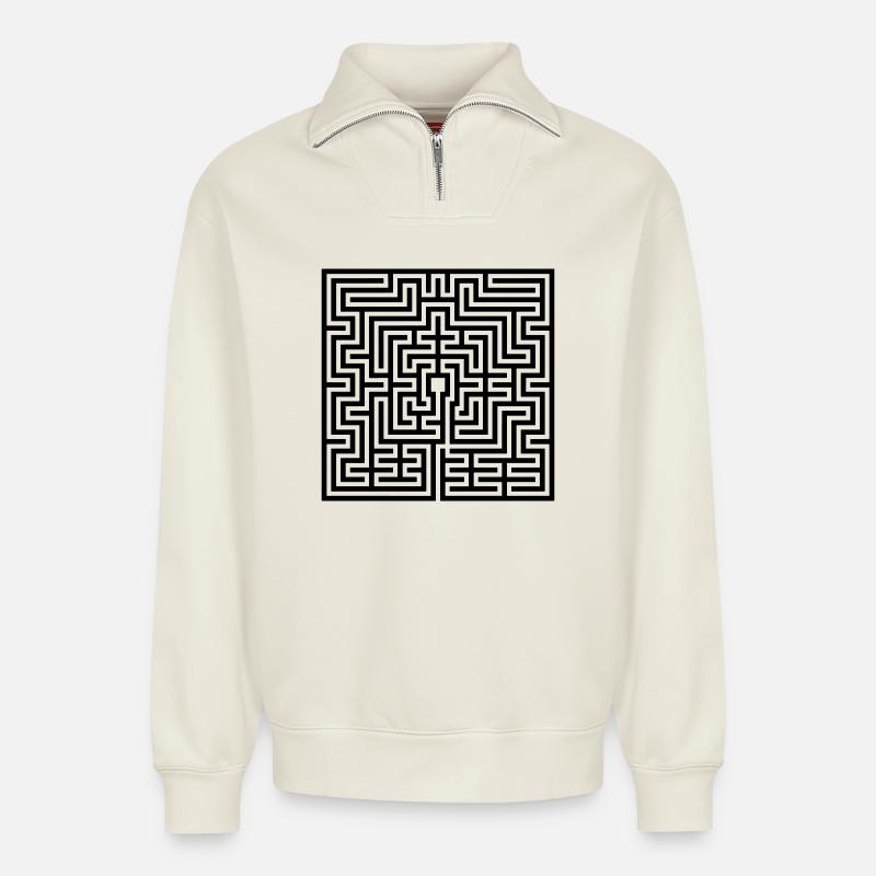 Labyrinthe - Sweat unisexe décontracté en coton biologique à demi-zip – de SPREAD - blanc cassé