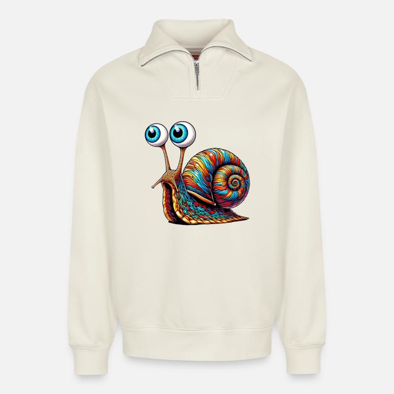 Schnecke - Relaxed Unisex Organic Half Zip Sweatshirt – von SPREAD - Naturweiß