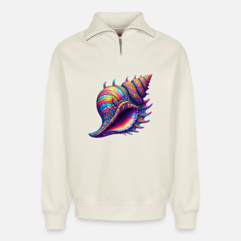 Coquille - Sweat unisexe décontracté en coton biologique à demi-zip – de SPREAD - blanc cassé
