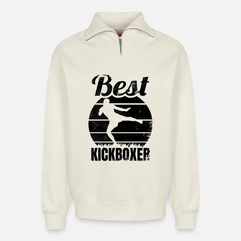 Lustiger Kickboxer - Relaxed Unisex Organic Half Zip Sweatshirt – von SPREAD - Naturweiß
