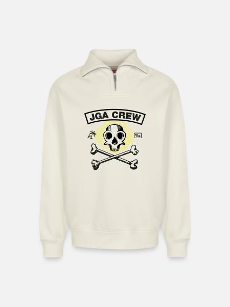 JGA Crew - Skull and Bones - Relaxed Unisex Organic Half Zip Sweatshirt – von SPREAD - Naturweiß