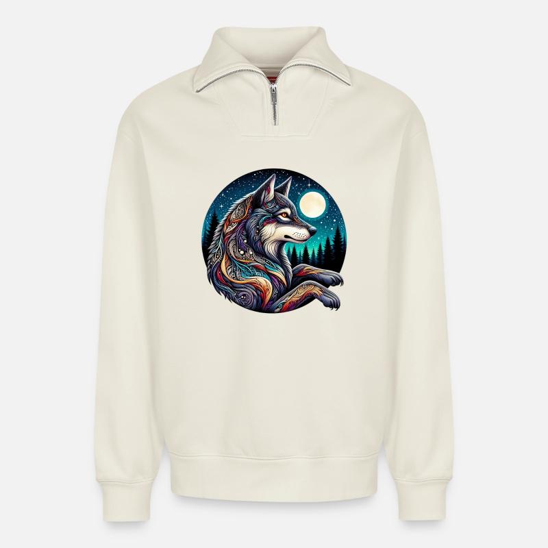 Wolf - Relaxed Unisex Organic Half Zip Sweatshirt – by SPREAD - off white