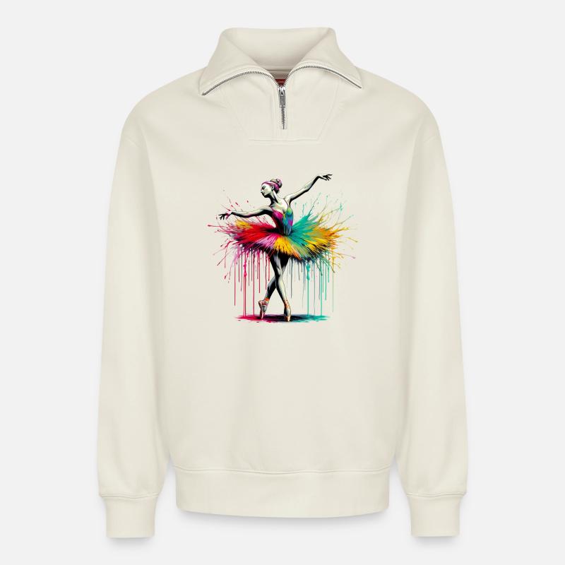 Ballet dancer with tutu - Relaxed Unisex Organic Half Zip Sweatshirt – by SPREAD - off white