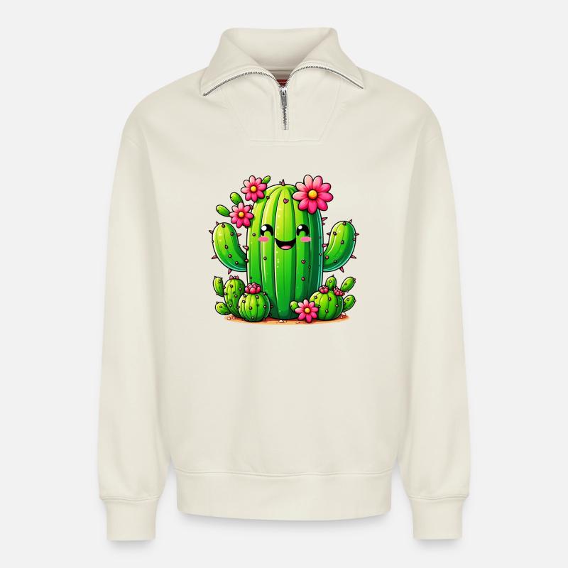 Cactus - Relaxed Unisex Organic Half Zip Sweatshirt – by SPREAD - off white