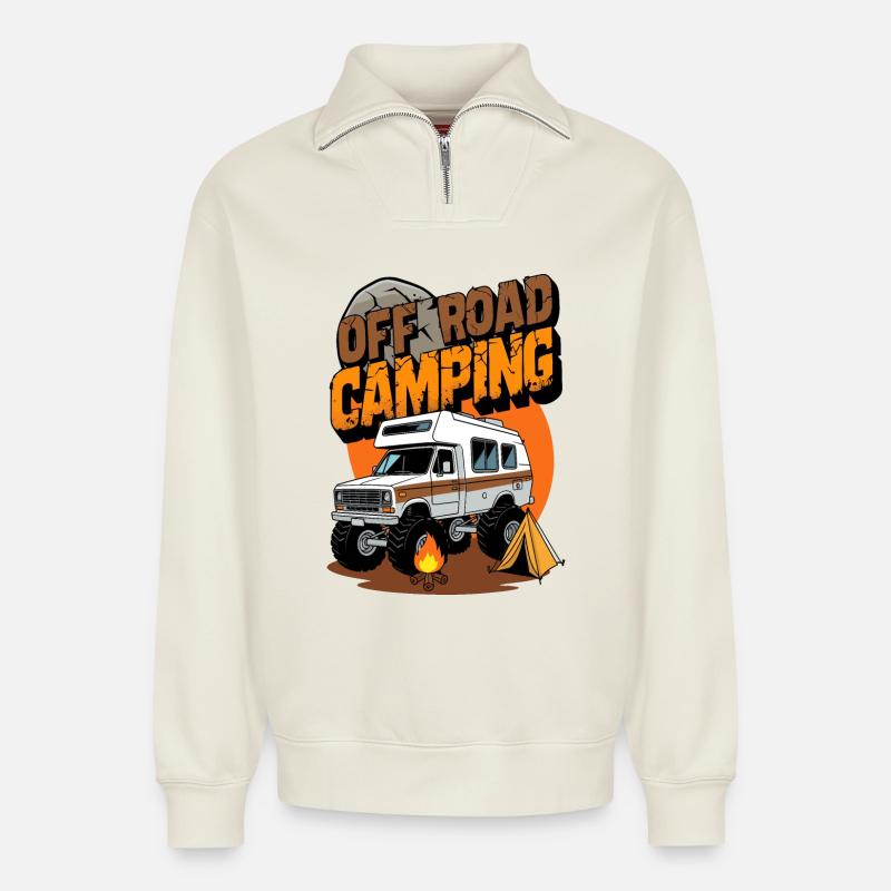 Offroad Camping - Relaxed Unisex Organic Half Zip Sweatshirt – von SPREAD - Naturweiß