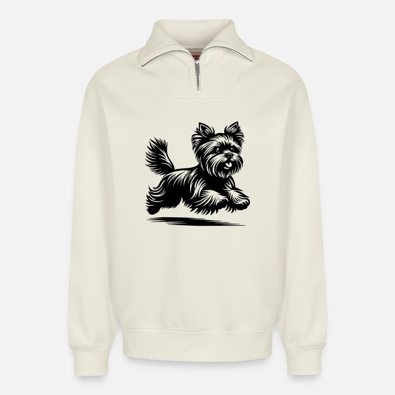 Yorkshire Terrier - Relaxed Unisex Organic Half Zip Sweatshirt – by SPREAD - off white