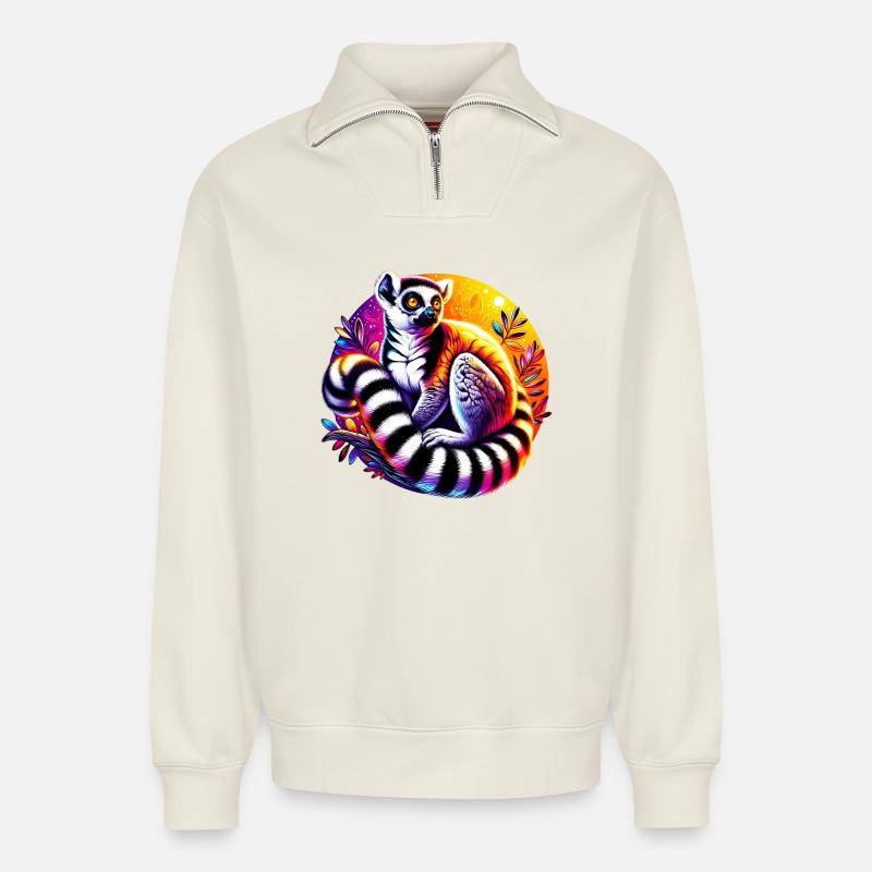 Lemur - Relaxed Unisex Organic Half Zip Sweatshirt – von SPREAD - Naturweiß