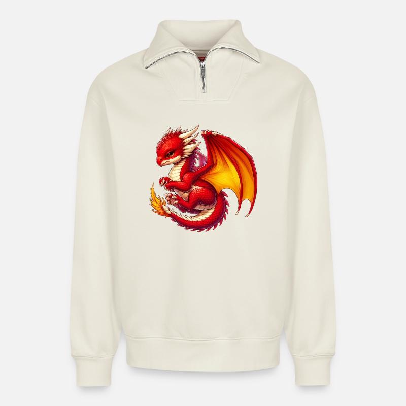 Drache - Relaxed Unisex Organic Half Zip Sweatshirt – von SPREAD - Naturweiß