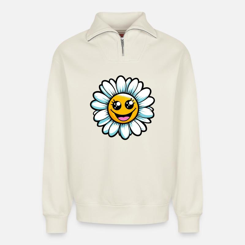 Daisy - Relaxed Unisex Organic Half Zip Sweatshirt – by SPREAD - off white