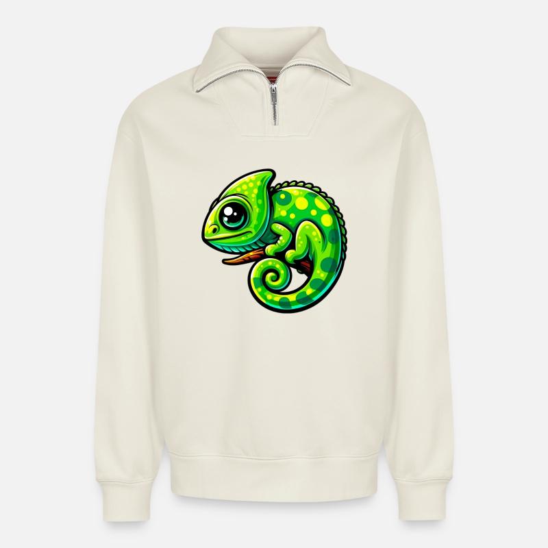 Chameleon - Relaxed Unisex Organic Half Zip Sweatshirt – by SPREAD - off white