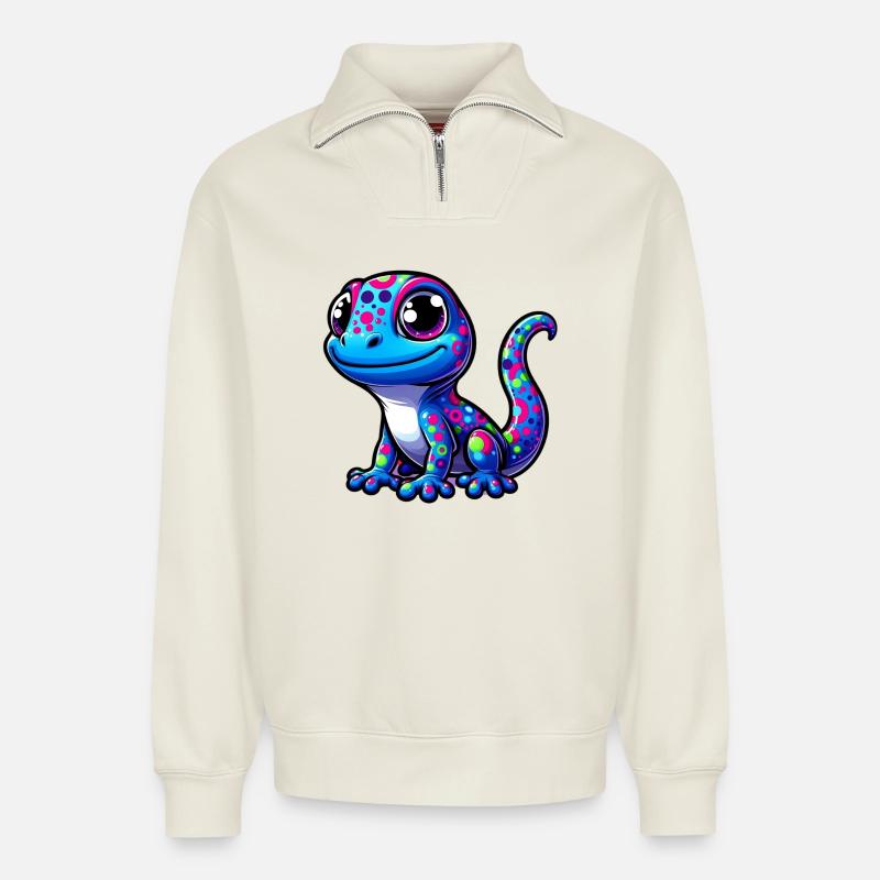 Gecko - Relaxed Unisex Organic Half Zip Sweatshirt – von SPREAD - Naturweiß