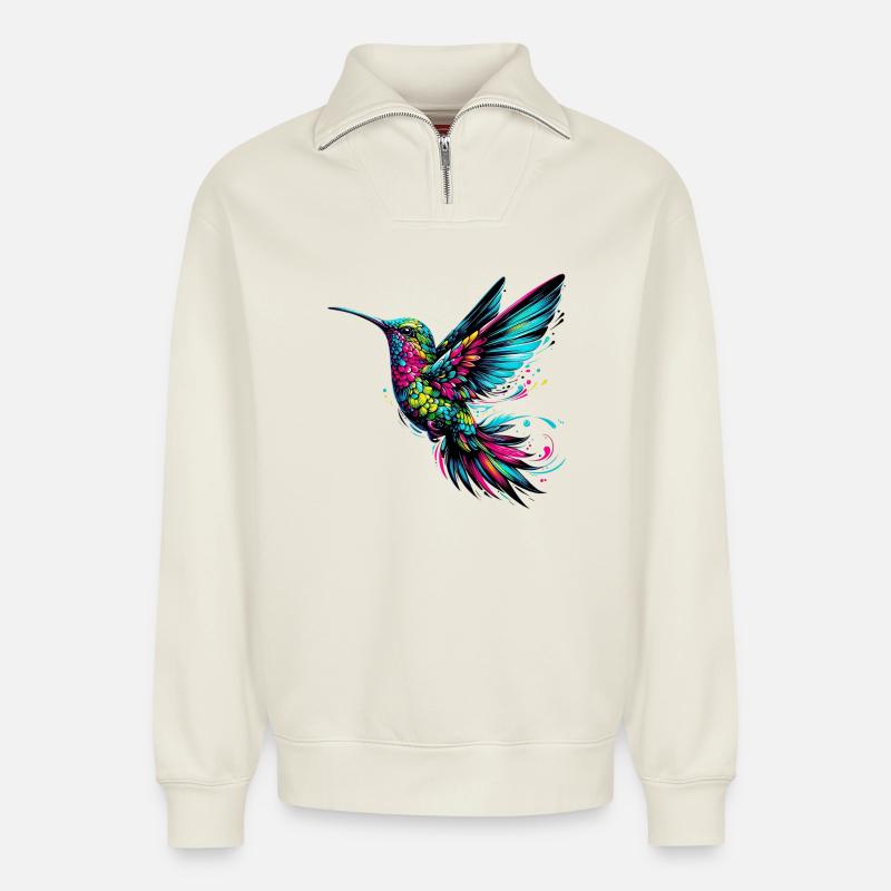 Kolibri - Relaxed Unisex Organic Half Zip Sweatshirt – von SPREAD - Naturweiß