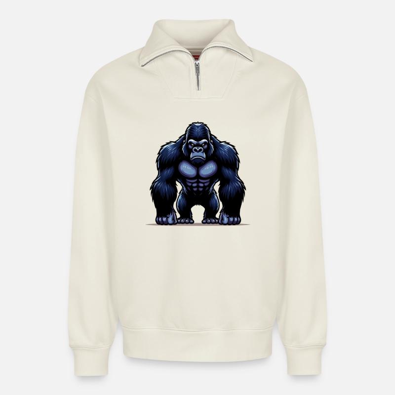 Gorilla - Relaxed Unisex Organic Half Zip Sweatshirt – von SPREAD - Naturweiß